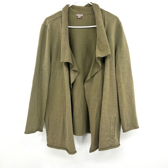 J.Jill Olive Green 100% Cotton Open Front Cardigan Sweater Jacket Women's XL - Picture 1 of 4